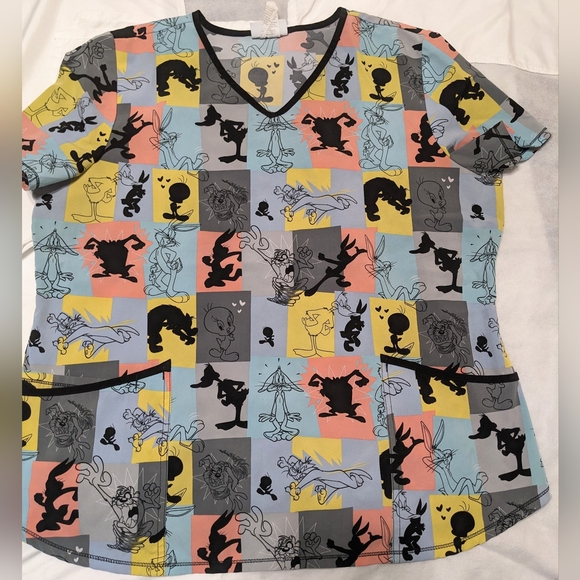 Warner Bros. Tops - Looney Tune Characters Colorblock V-Neck Scrub Top